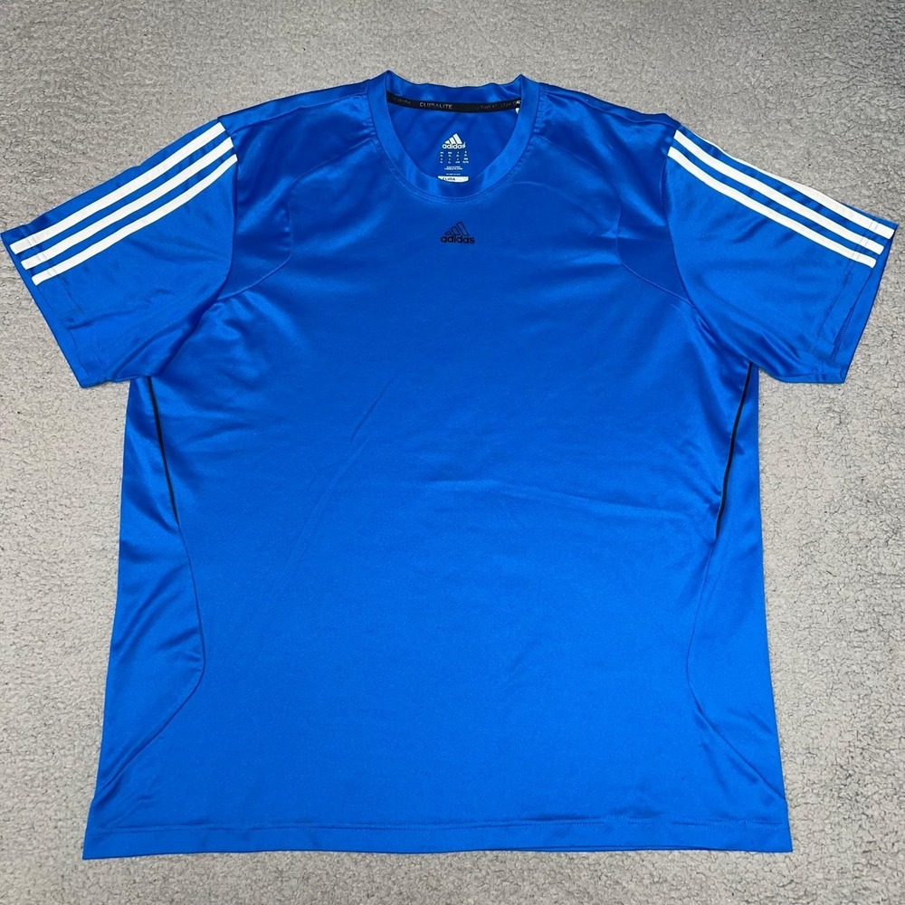 adidas Jersey Men's Sz XL Blue Side Stripes Climalite Performance Athletic Shirt